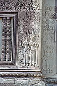 Angkor Wat temple, the fourth enclosure, the bas reliefs of the west gopura, superbly preserved devatas, either individually or in groups of two or three, amongst the finest in the monument. 